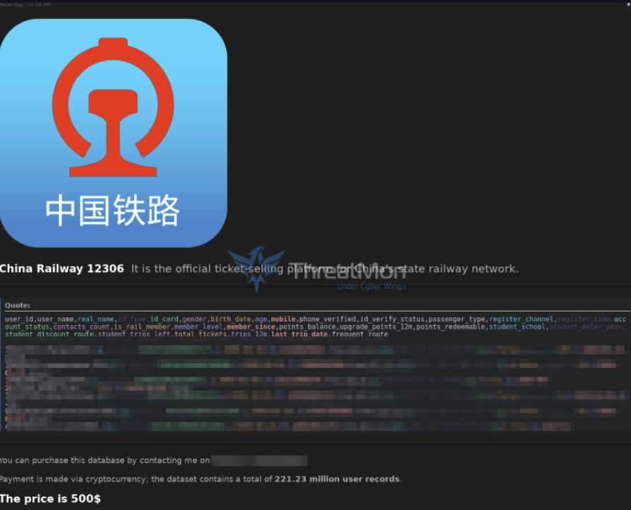 China Railway 12306: 221 Million Records Allegedly for Sale